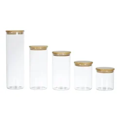 Bocaux verre et bambou 5 tailles différentes