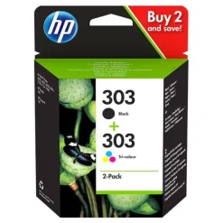 Cartouche d’encre HP 303 Pack de 2 , Noire et Trois Couleurs, Authentiques (3YM92AE)