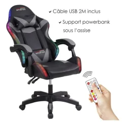 Chaise gaming AMSTRAD AMS 900 LED TOP1 Noir