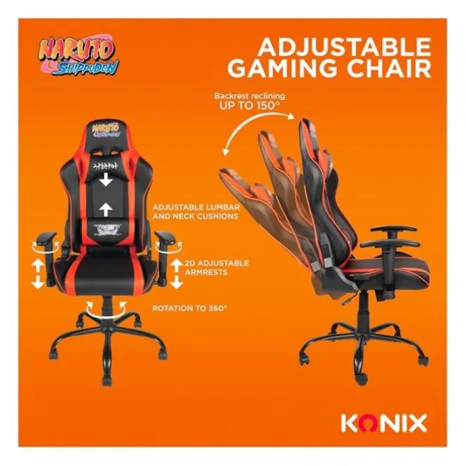 Chaise gaming KONIX Naruto Noir et rouge