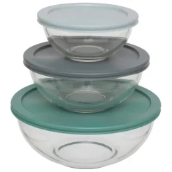 Lot de 3 saladiers verre + couvercles