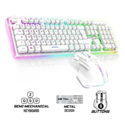 Pack Gamer Spirit of Gamer - Clavier Sans Fil AZERTY FR RGB + Souris 4800 DPI, Rechargeable, Aluminium, PC/PS4/PS5/Xbox - Blanc