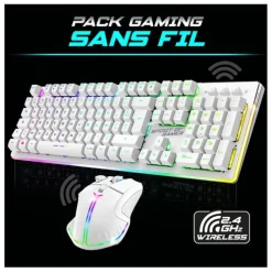 Pack Gamer Spirit of Gamer - Clavier Sans Fil AZERTY FR RGB + Souris 4800 DPI, Rechargeable, Aluminium, PC/PS4/PS5/Xbox - Blanc